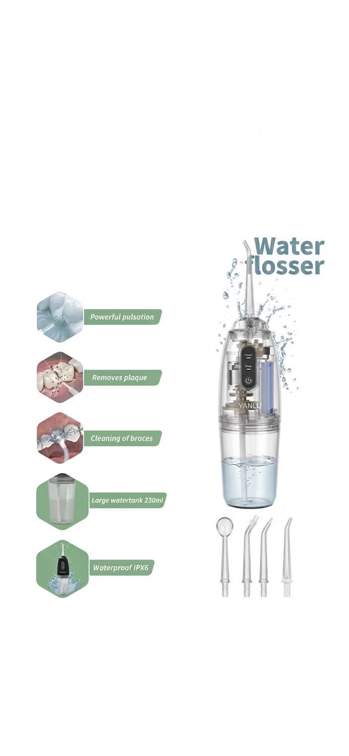 3 mode water flosser teeth cleaner with 4 nozzle attachments 230ml tank