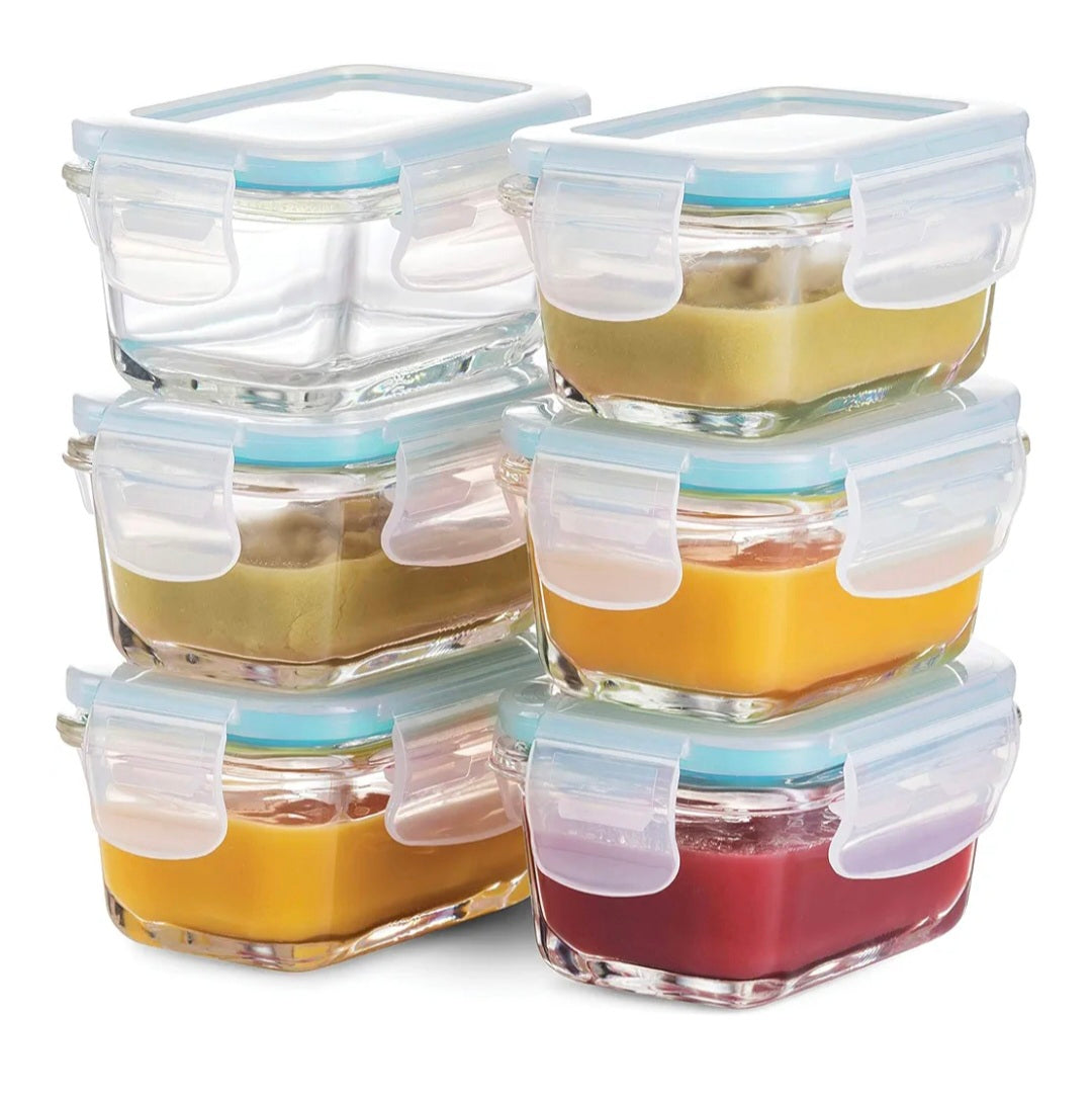Superior Glass Food Storage Containers 130ml(6-Pack) Airtight BPA-Free Locking Lids - Baby Glass Food Jars, Freezer, Microwave & Dishwasher Safe, Small Sauce Containers for Snacks & Dips
