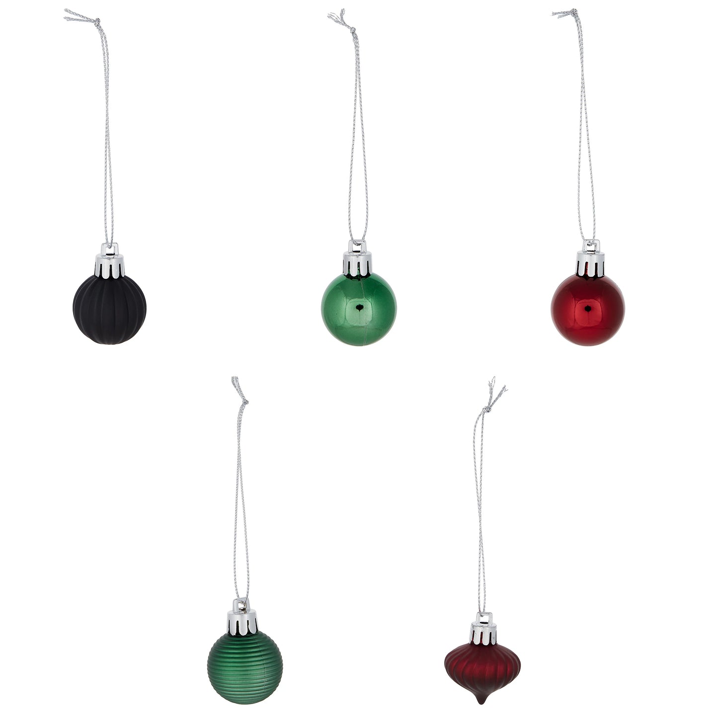 Red, Green & Black Plastic Round Christmas bauble set, Pack of 30 (D) 30mm