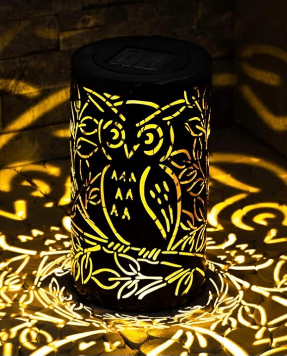 GloBrite Solar Metal Owl Lantern Lamp - Outdoor Hanging Lantern Waterproof Garden Light - Warm White LED Path Reflection with Handle 20cm tall