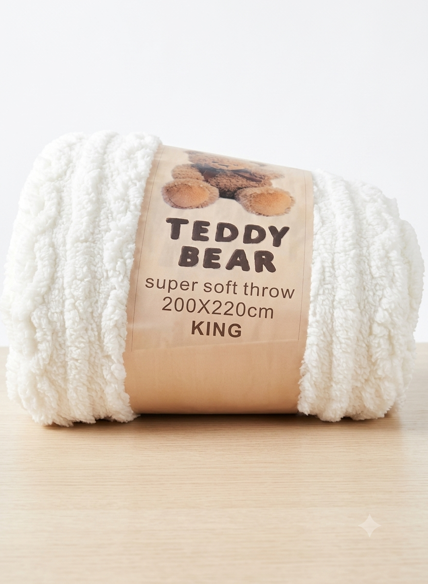 Teddy Bear Blanket - 200x220cm - King Size - Various Colours