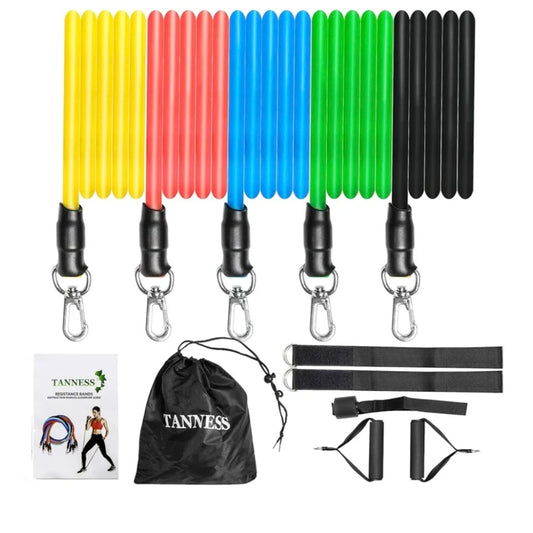 TANNESS 11 Pack Resistance Bands Set - 100lb Stackable Exercise Fitness Bands, Door Anchor Ankle Straps with Handles Carry Bag Indoor Outdoor Workout Gym Equipment for Men Women