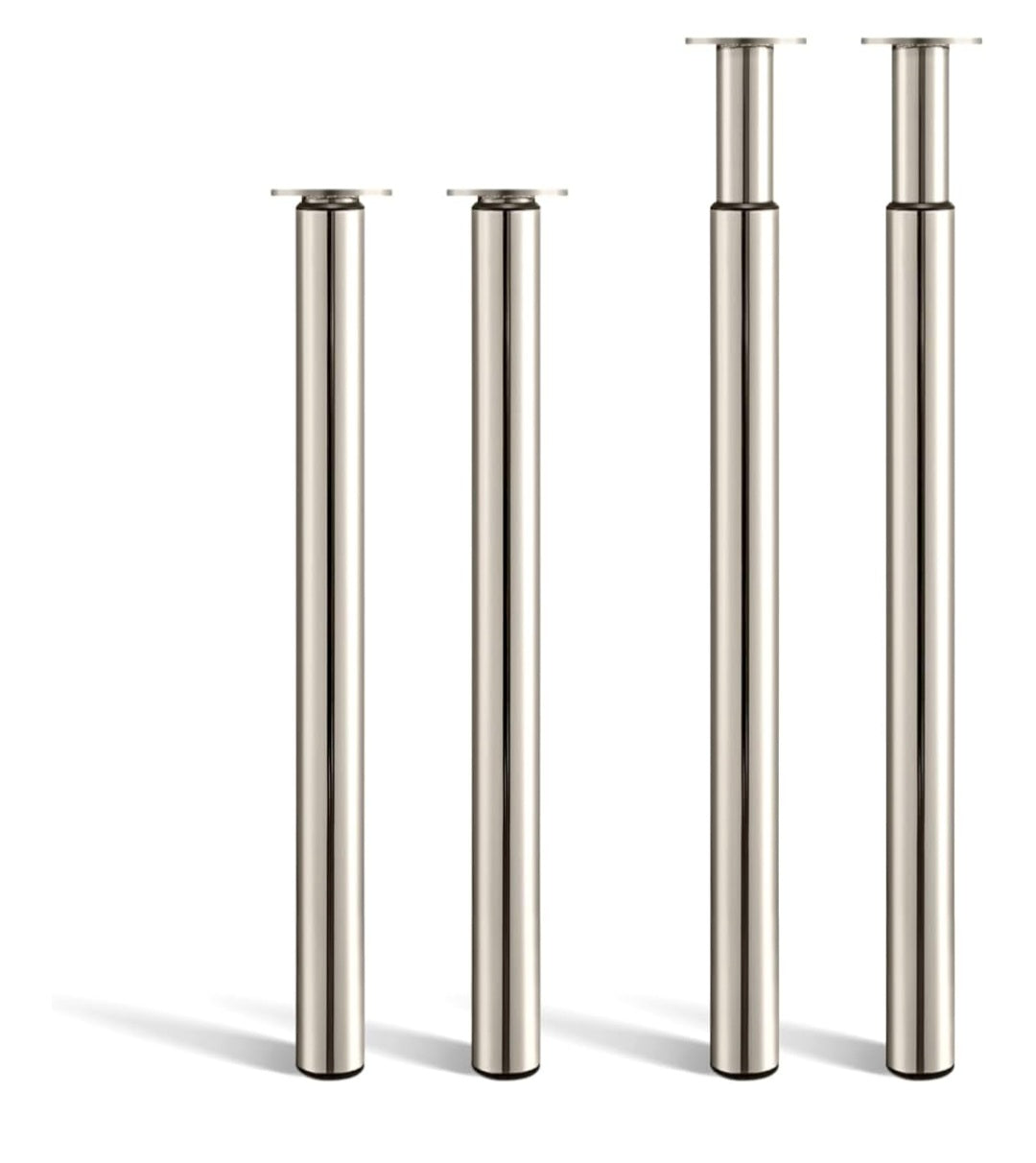 CROWNSHOP Table Legs, Adjustable Metal Breakfast Bar Leg, 71-110 cm Height, 60 mm Diameter, Folding Design for Kitchen Worktop, Dining Table (Nickel Brushed, 4PCS)