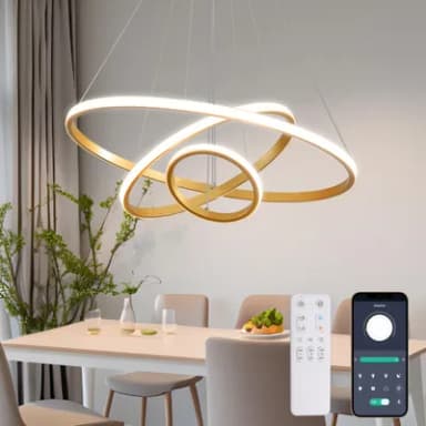 KAUCQI 56W LED Chandelier Lamp, Creative LED Pendant Light for Living Room Kitchen Island, Dimmable 3000K~6000K, Φ60+40+20cm, Modern Hanging Lights for Dining Room Hight Adjustable Lighting