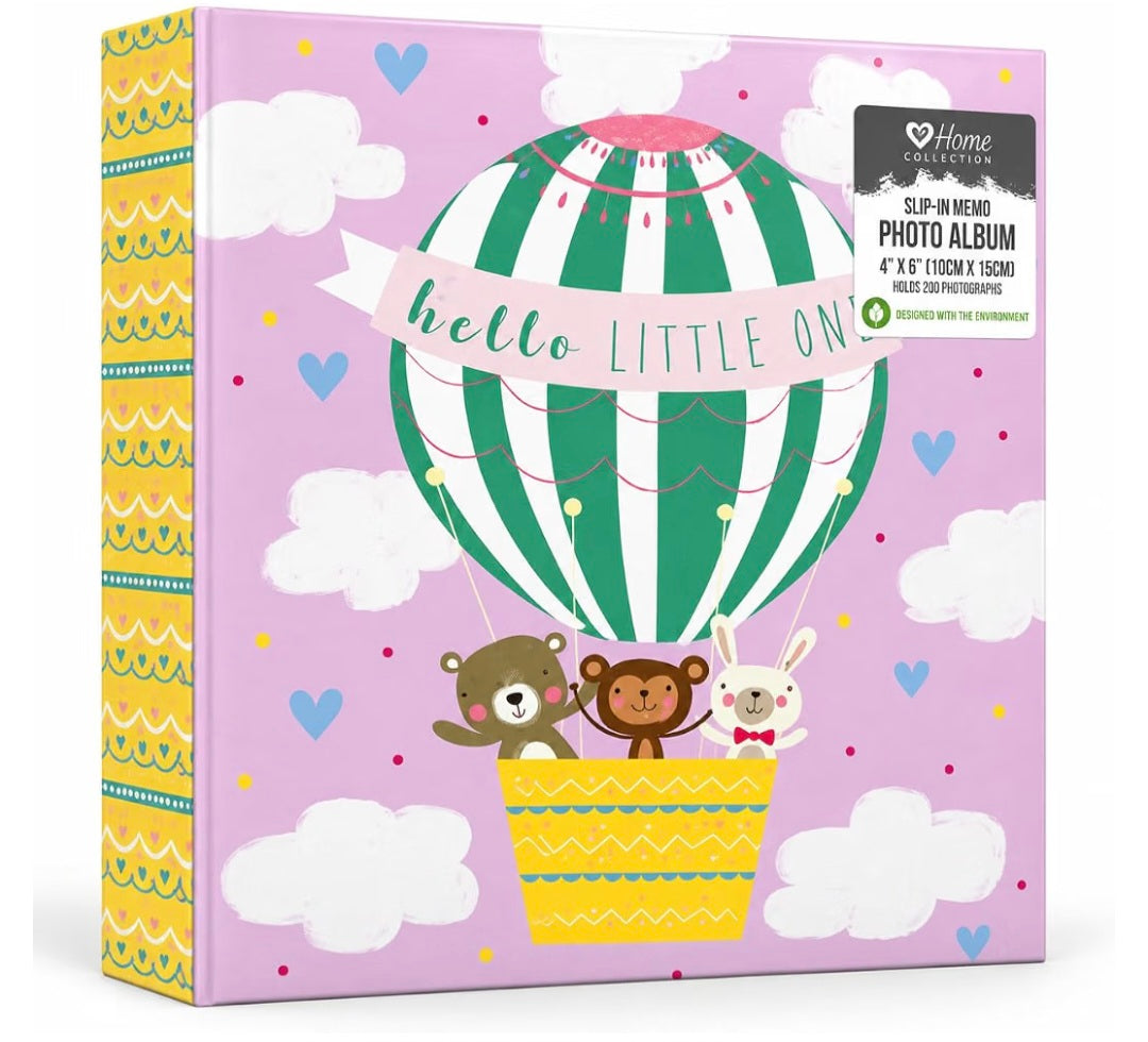 Hello Little One Slip In Photo Album 5x7 holds 104 photos in blue or pink