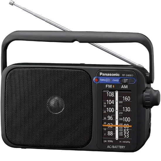 Panasonic RF-2400DEB-K Portable FM/AM Radio with Digital Tuner, Large Dial, Mains and Battery powered, Easy to Use Radio for Home, Travel or Outdoors