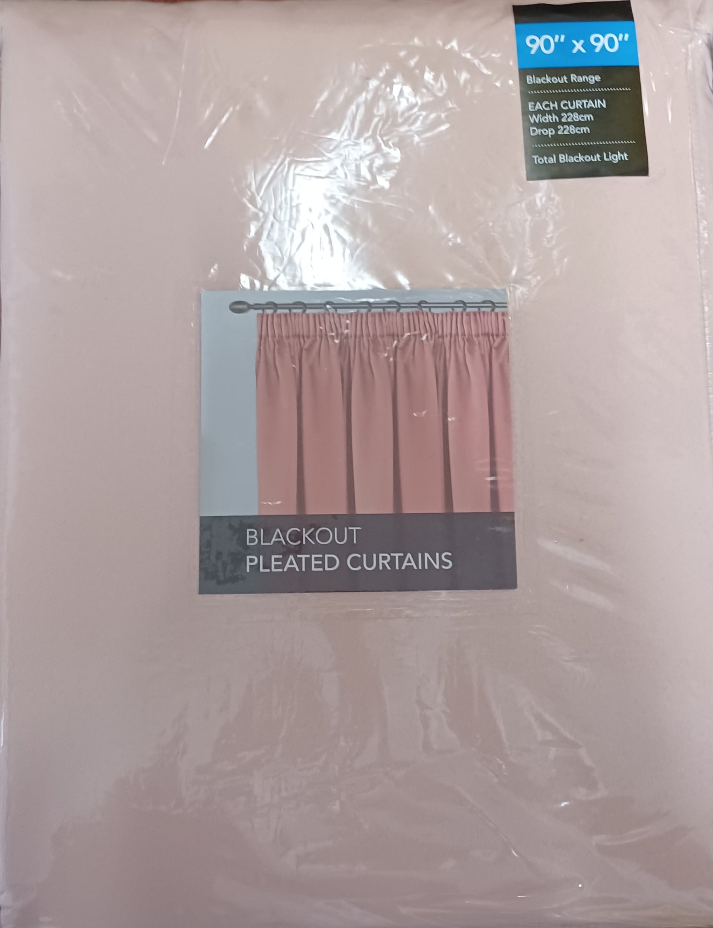 90" x 90" Blush Pink Blackout Pleated Curtains