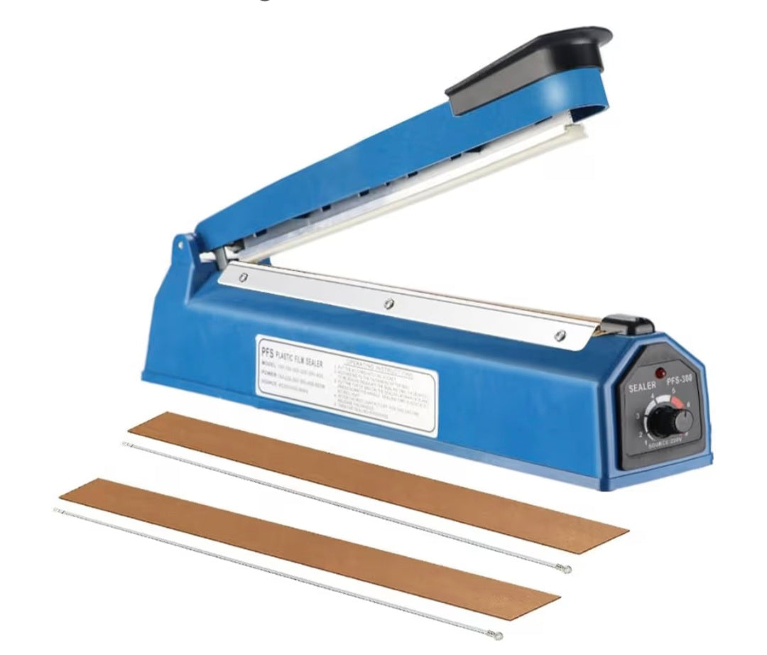 Heat Sealer Impulse Sealing Machine, Plastic Bag Sealer with Spare Heating Wire and Teflon Strips, 300mm Seal Length 2mm Seal Width