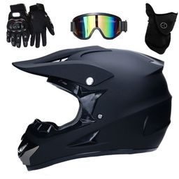 Matt Black Motorcycle Cross Helmets ,Full Face MTB Helmet with Goggles Mask Gloves, Motocross Helmet Mens Off Road Helmet Youth Kids Motorcycle Crash Helmet various sizes