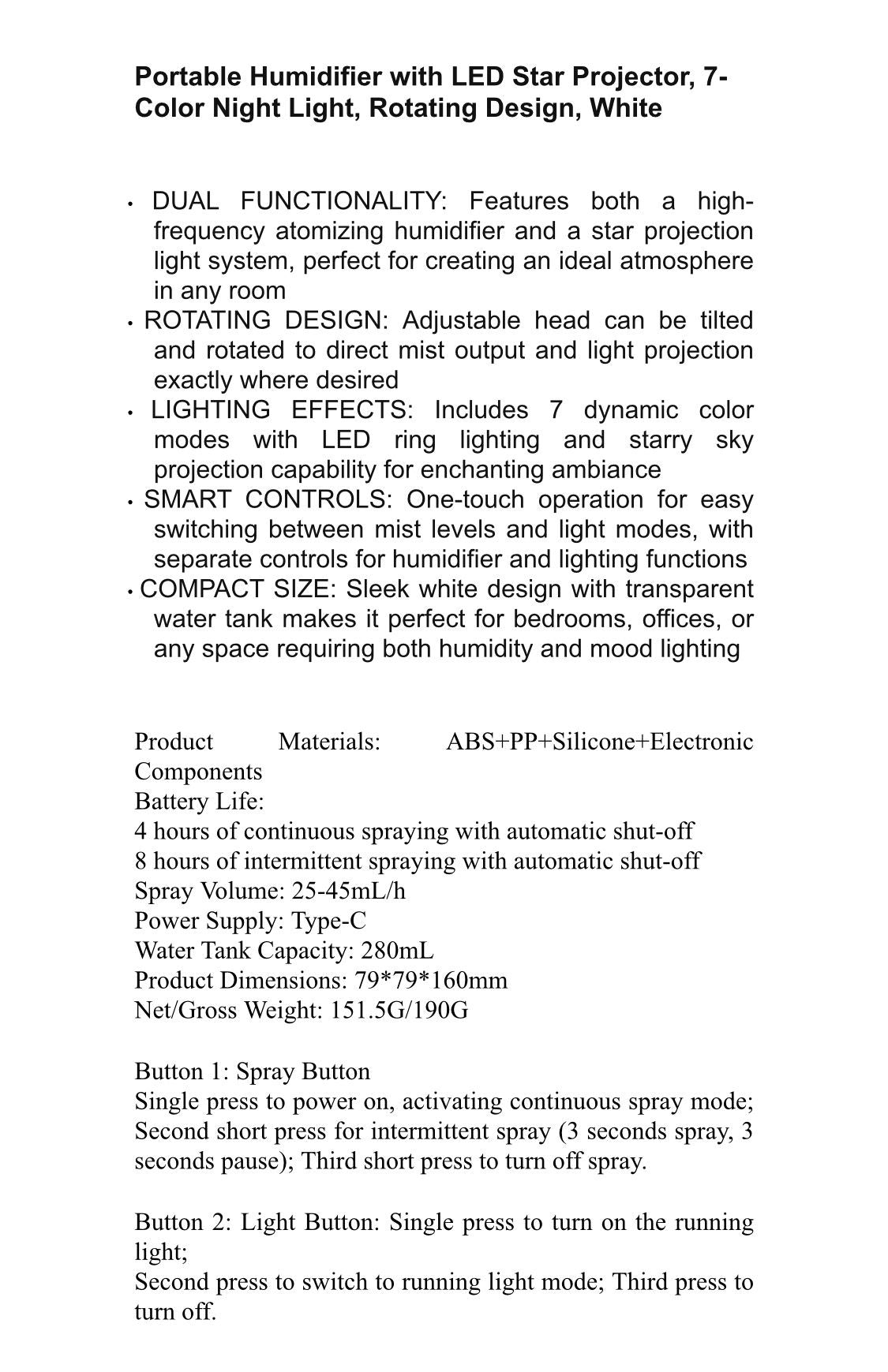 280ML Air Humidifier & Diffuser with Sky Protection Night Light, Cool Mist Aromatherapy Air Freshener for Bedroom, 360° Rotation, Timer, Auto-Off