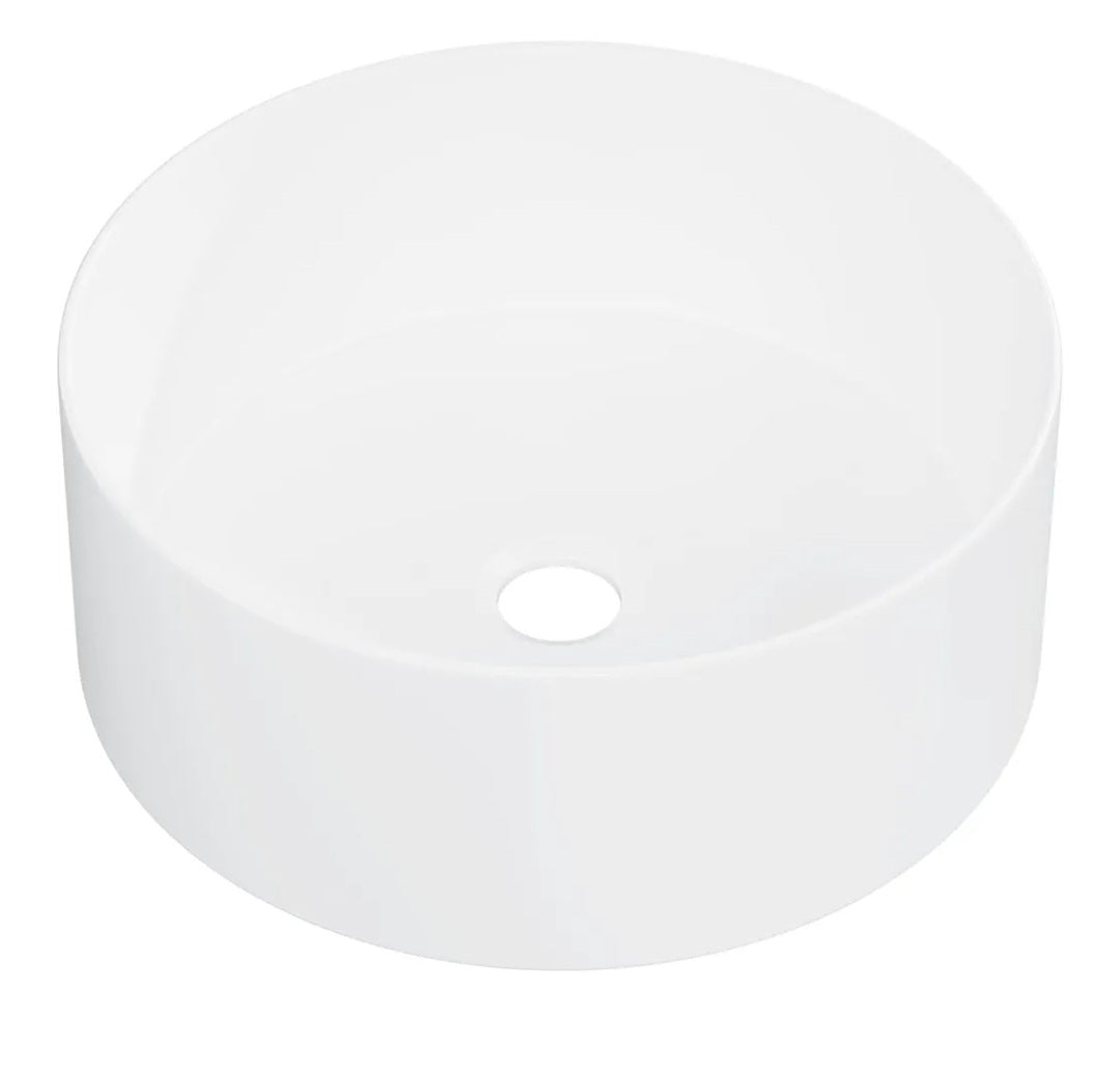 Eridanus Round Ceramic Basin, Vitreous China Vessel Sink in White Gloss for Countertop Use, Round Washbasin for Vanity Units, 415 x 415 x 150mm