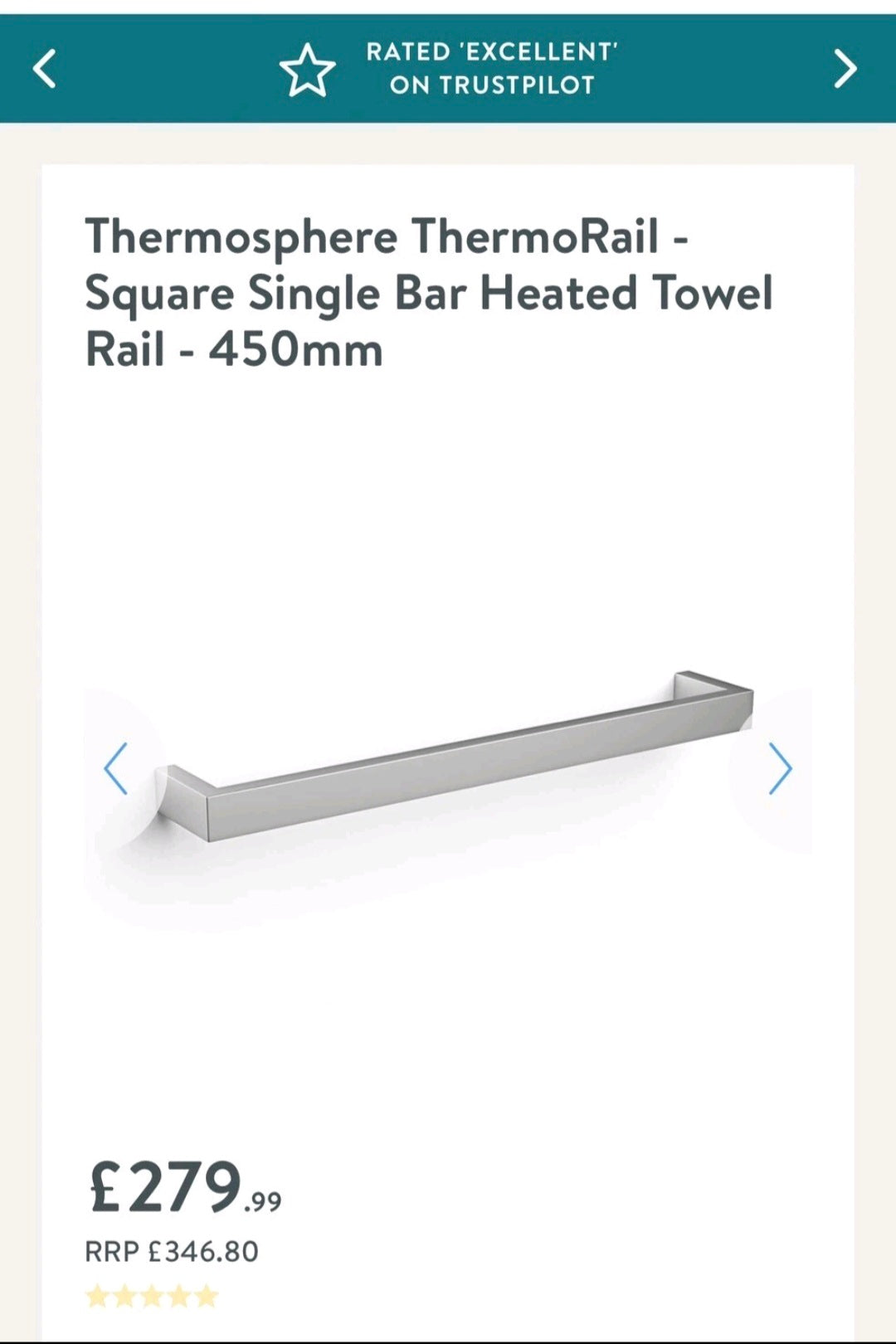 thermorail HEATED TOWEL RAIL Model: 70855B Size:450*40*100mm 17Watt / 12V Bar