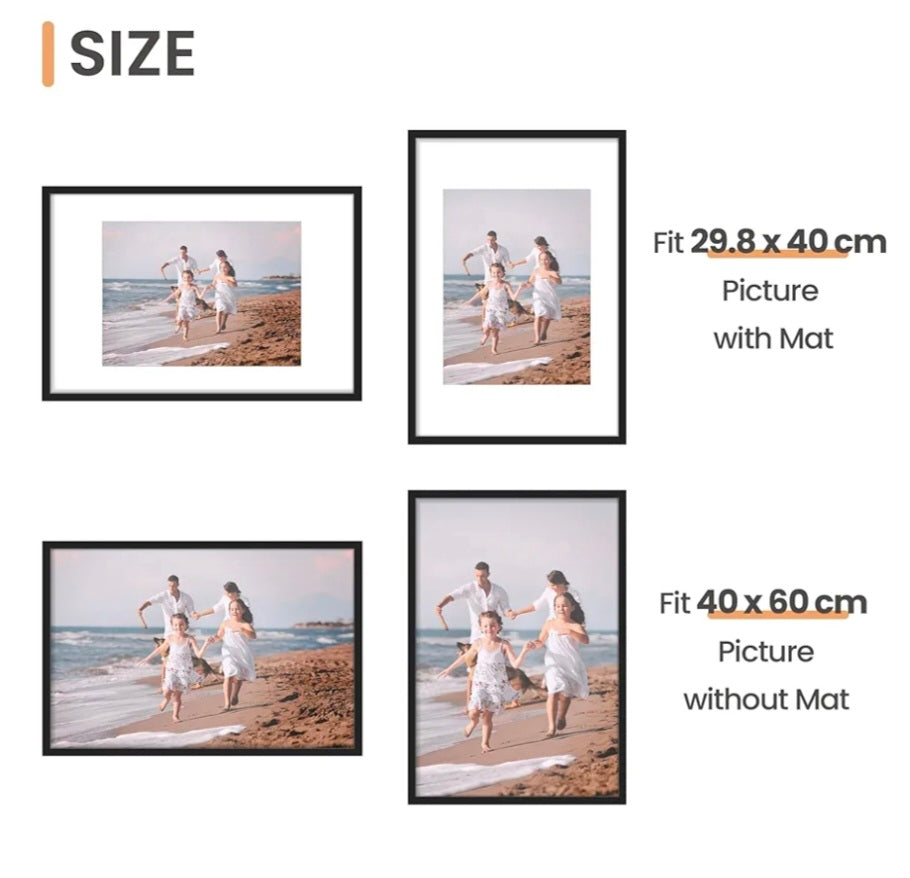 upsimples 2 Pack 40x60 Frame, Black 40x60cm Picture Frames, Wall Hanging Photo Frame