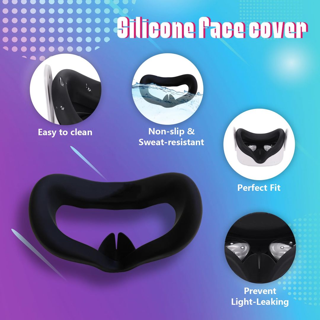 VR Accessories,Touch Controller Grips Cover Compatible With Oculus Quest 2,With 1Pcs VR Silicone Face Pad,Thumbstick Covers,Sweat-Proof/Anti-Throw/Adjustable