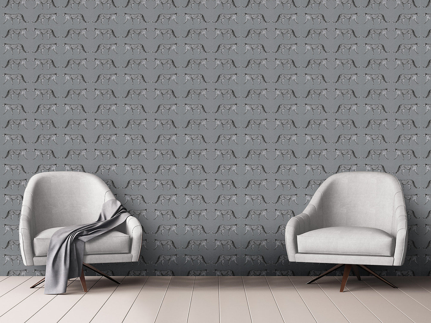 Crown Glamorous Leopard Charcoal Silver Print Wallpaper
