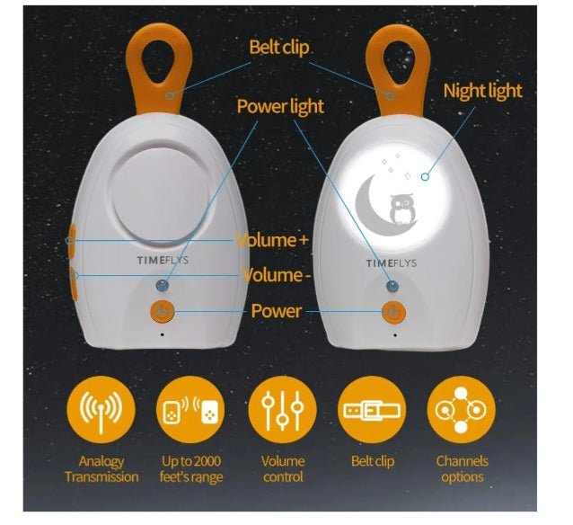 Audio Baby Monitor Portable Rechargeable Extra Long Range up to 2000 Feet Night Light Crystal Clear Sound