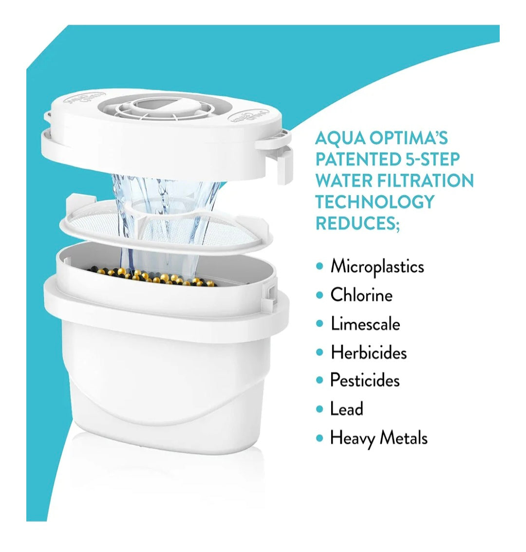 Aqua Optima Lumi Chilled Filtered Water Dispenser - Reduces Limescale, Microplastics, Chlorine & Lead with the Evolve+ Water Filter Cartridge - Countertop 8.2L Cooler for Home & Office