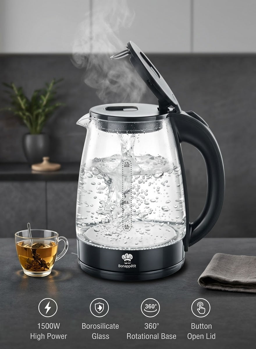 Bonappetit 1500W 1.8L High Power Electric Kettle, LED, Fast Boil, Modern Design