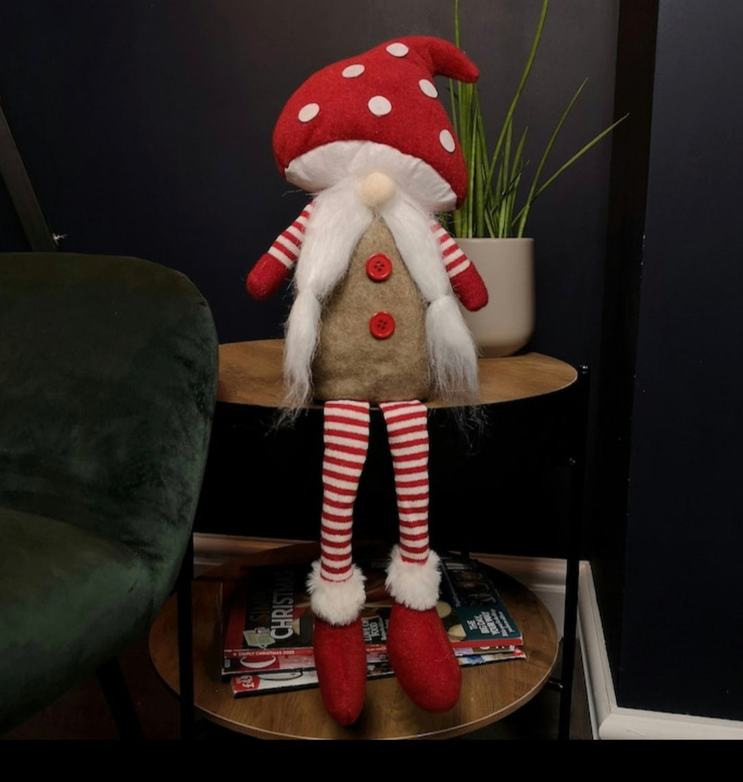53cm Stripey Red Gonk with Buttons, dangle legs and mushroom hat