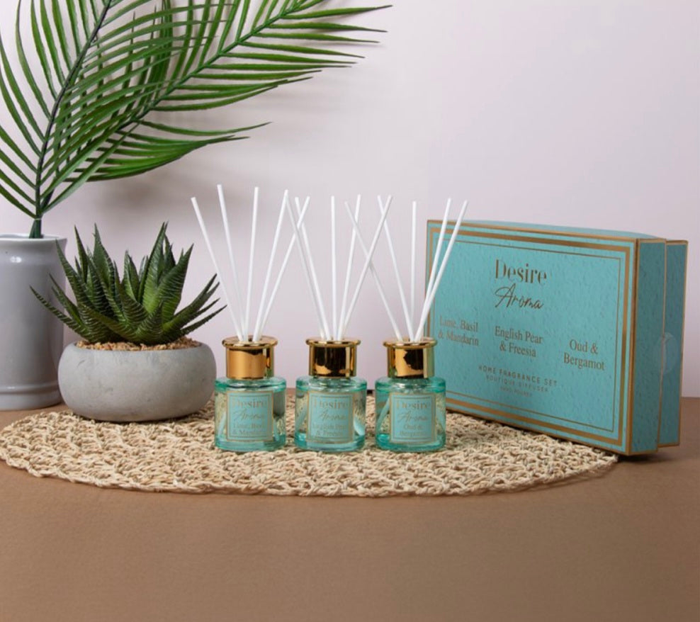 Set of 3 Teal Diffusers 50ml each in gift box