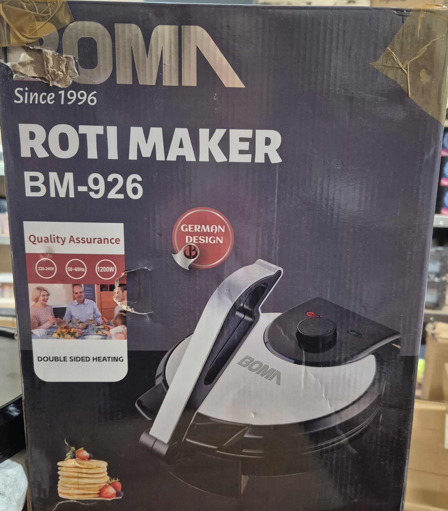 Roti Press Machine Non Stick, Easy Clean Up Perfect for Pancakes Crepes Omelettes Chapati Roti Temperature Range About 200-260°C *damaged box