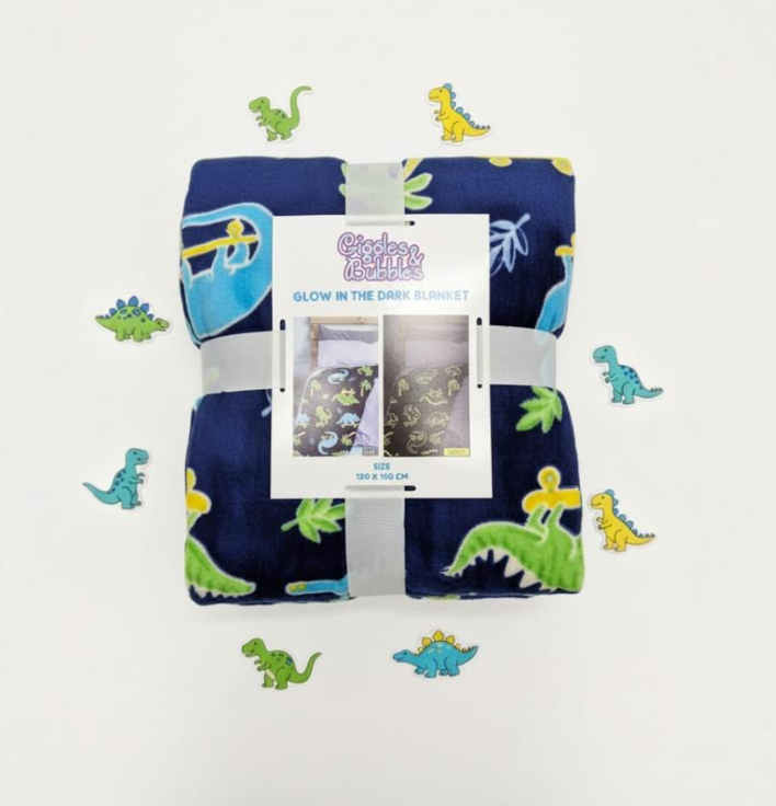 Glow In The Dark Navy Dinosaur Blanket