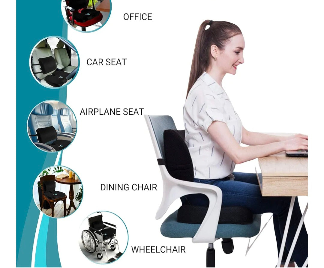 Famjoy Premium Gel Memory Foam Seat & Back Cushion – Lumbar & Coccyx Support for Office, Car & Gaming Chair – Ultimate Comfort & Posture Relief