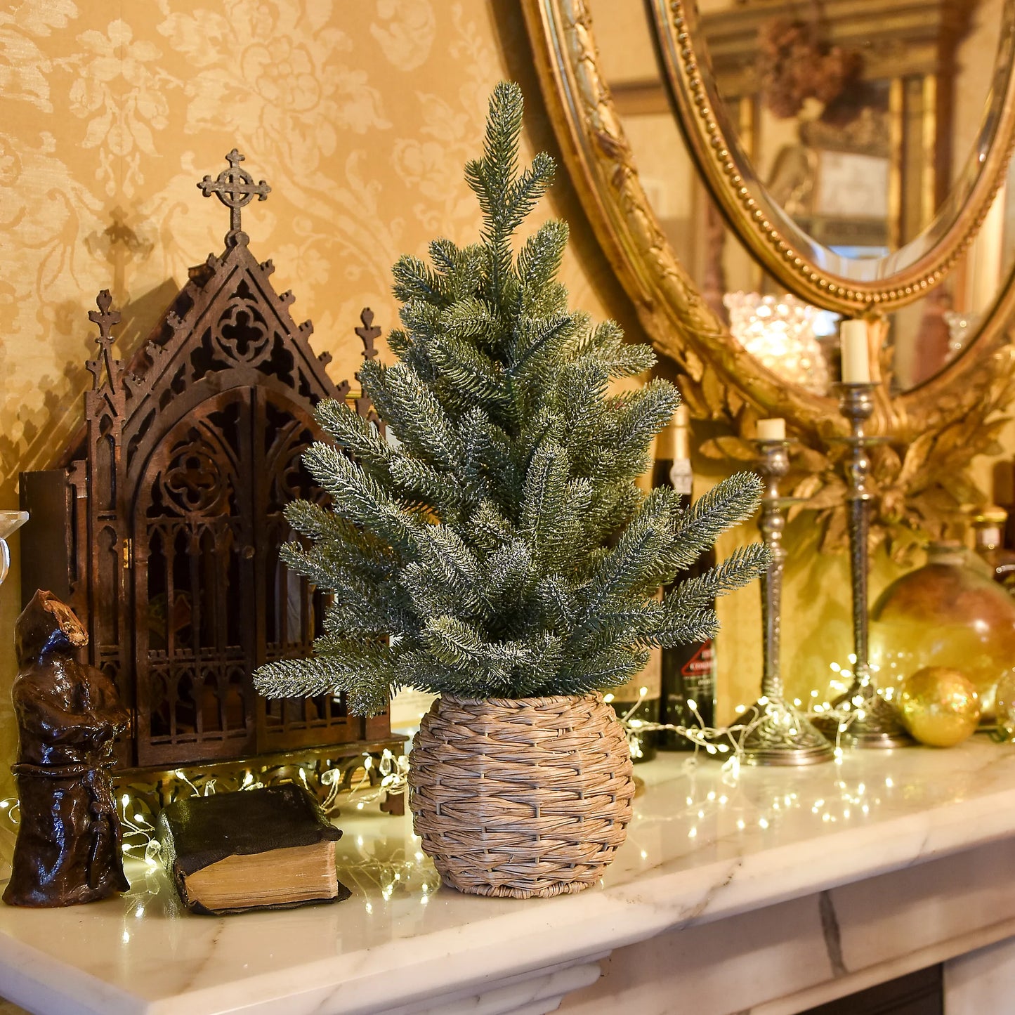 1.6ft Green Full Artificial Christmas tree with rattan pot