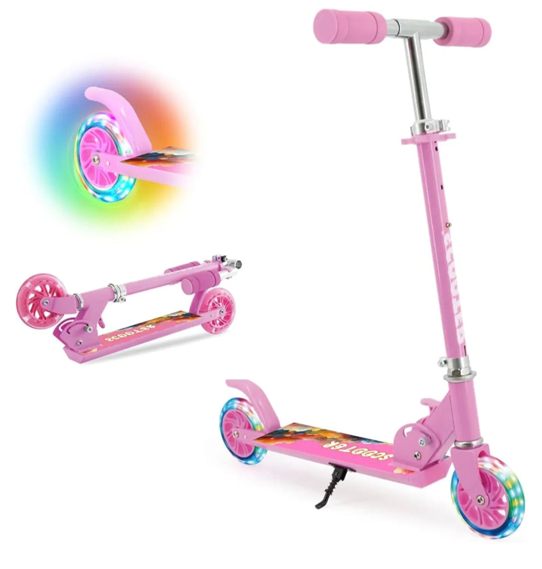 Hyiatyo LED Flashing Wheels Scooters for Kids Ages,Adjustable Height Foldable Kids Scooter - Ideal for Boys and Girls 4-8