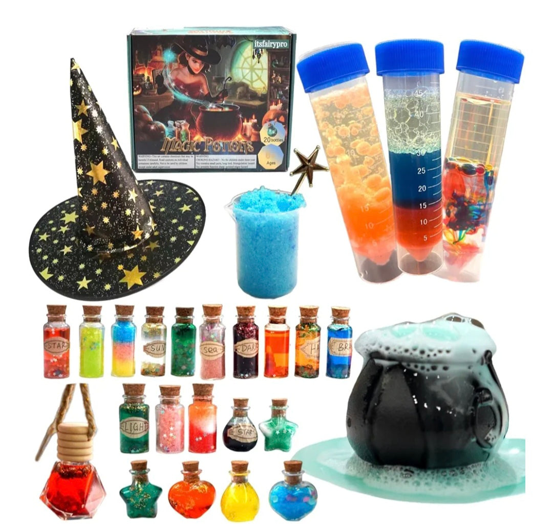 itsfairypro Potion Making Kit Children, 20 Fairy Potion Bottles with Wizard Hat, Magic Tricks Mixies Potion Craft Magicial Toy Science