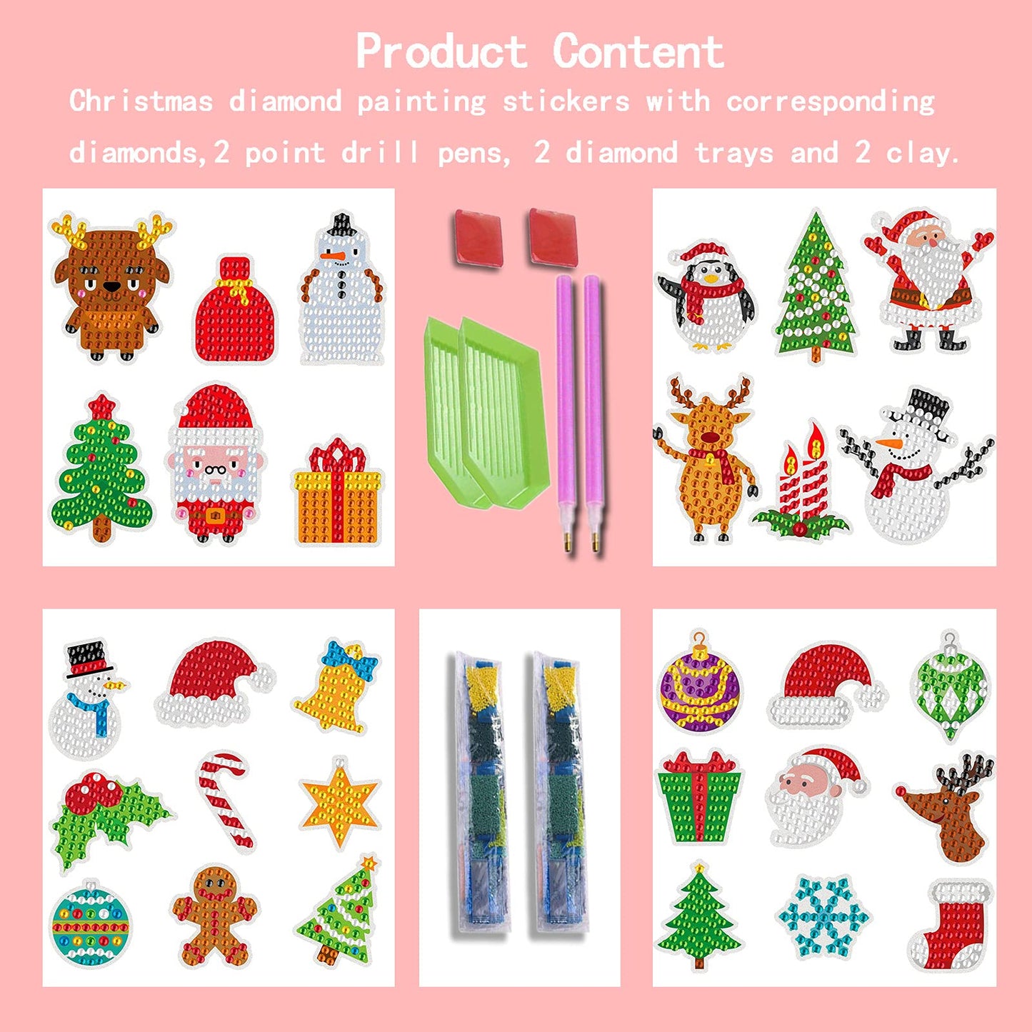 30-Piece 5D Christmas Diamond Painting Stickers Kit for Kids - Creative DIY Art Craft Set
