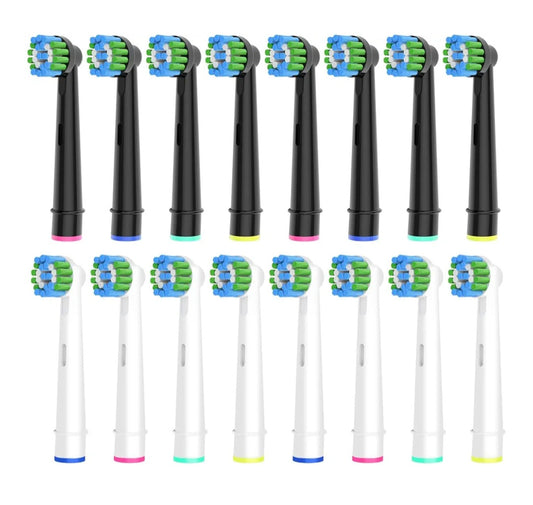 16 Pack Precision Toothbrush Heads Compatible with Oral B Electric Toothbrush, 8pcs White and 8pcs Black, Deep and Precise Cleaning