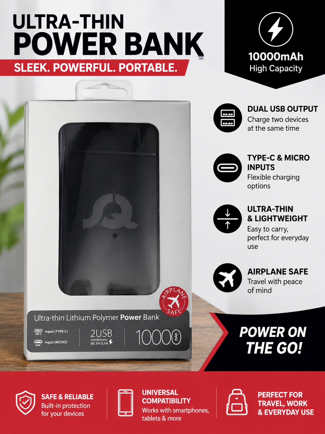 Aeroplane Safe Power Bank 10000mah Black