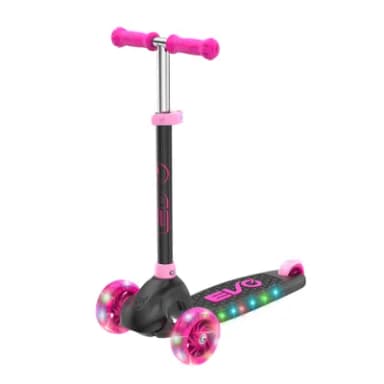 EVO Eclipse Light-Up 3 Wheeled Scooter | Kids Push Scooter With Adjustable Handle Height | Adjustable Handle Height For Boys And Girls| Kick For Kids Aged 3-12 (Pink)