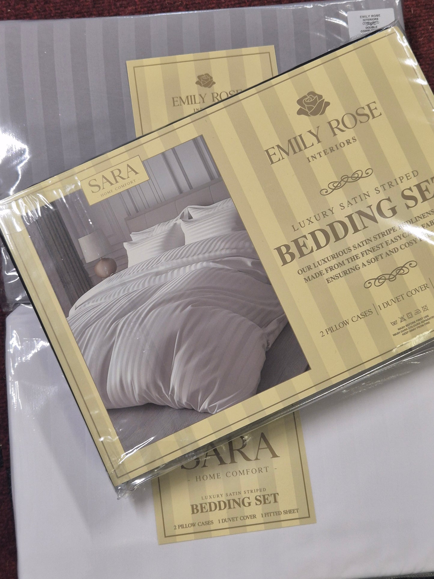 Emily Rose Luxury Satin Striped Full Luxury Bedding Set King or Double in 3 Colours