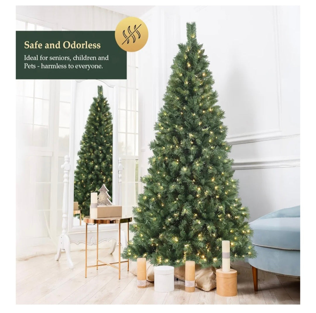 SALCAR Pre Lit Artificial Christmas Tree 7ft, 210cm Spruce Pine Xmas Tree with 380 Warm White & Multicolour LED Lights, Quick Setup for Effortless Christmas Decorations