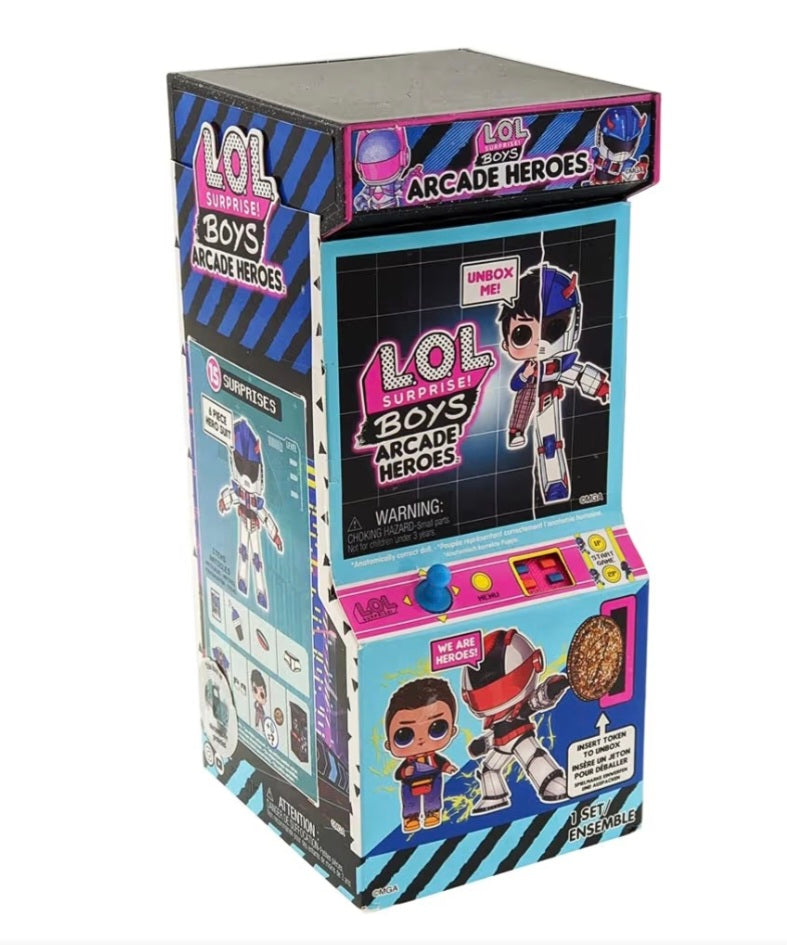 LOL Surprise Boys Arcade Heroes – Action Figure Doll - With 15 Surprises, 6 Piece Hero Suit and Accessories