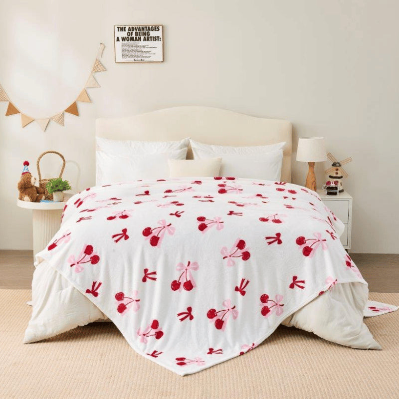 Cherries & Bows King Fleece Throw 170x230cm