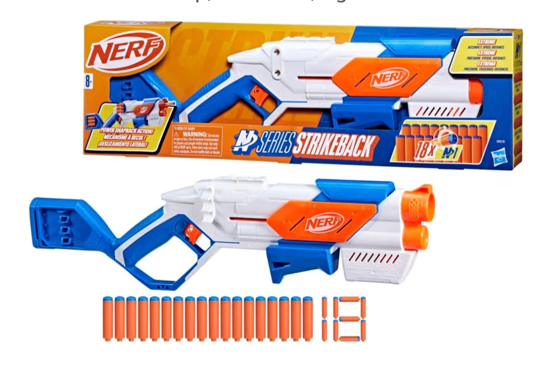 Nerf N Series Strikeback Dart Blaster, 18 Nerf N1 Darts Compatible Only with Nerf N Series Blasters, Internal 6 Dart Clip, Kids Gifts, Ages 8+