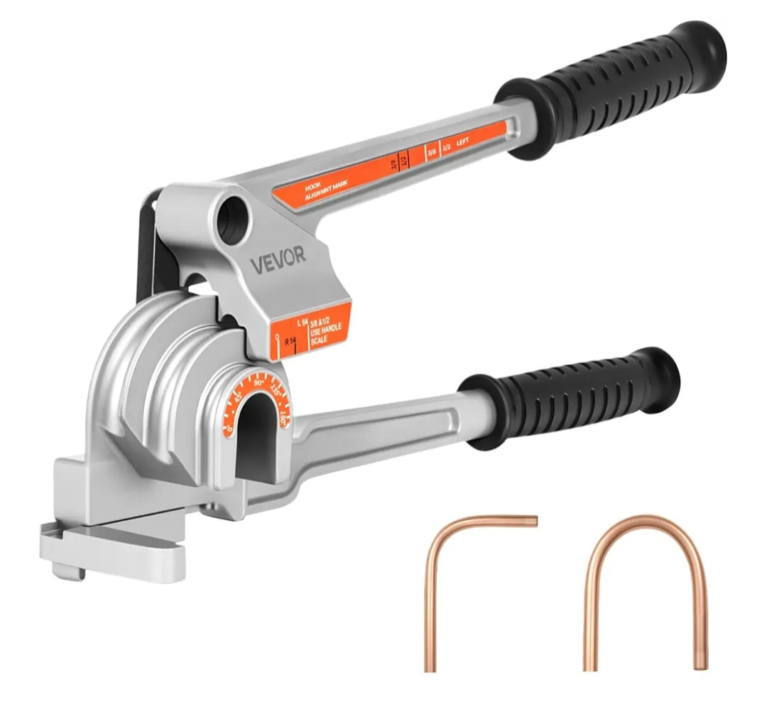 VEVOR Pipe Tube Bender, 1/4" (6.35 mm), 3/8" (9.5 mm), 1/2" (12.7 mm) OD, 3 in 1 Manual Lever Tube Bender, 180° Copper Aluminum Pipes Bending Tool for Automotive Repair, HVAC Air Conditioning