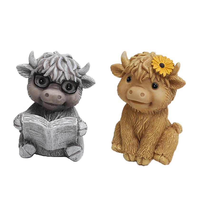 Figorona Highland Cow Figurines Set of 2,Cast in the Finest Resin, Expertly Hand-Painted