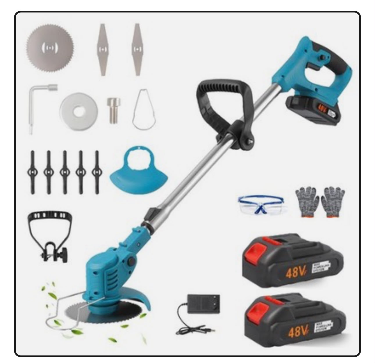 48V Cordless Strimmer Grass Trimmer Garden Weed Cutter with 2 Makita Compatible Batteries and Accessories