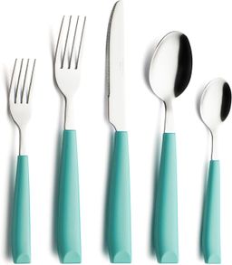 Stainless Steel Cutlery Set with Ergonomic Colour Handles for 4 People - Turquoise 20 Piece Set
