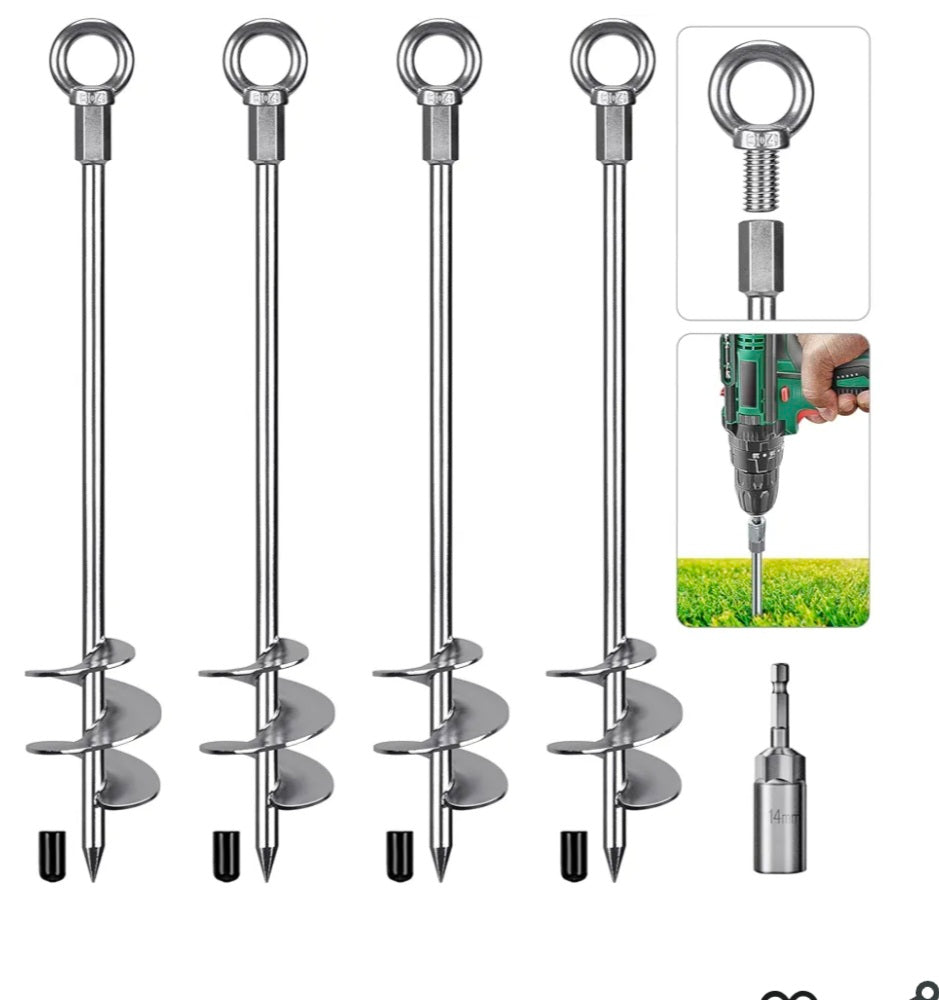 Insaga 30'' Fully Welded Ground Anchors Screw in, Wider Spiral Earth Anchor for Swing Set, 4pcs Mobile Home Anchors, Wind Resistant Trampoline Wind Anchors, Ground Anchors for Sheds
