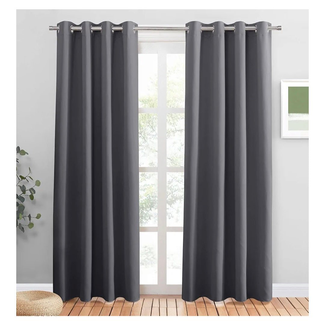 PONY DANCE Blackout Curtains - Grey Curtains 52 x 84 Inch for Bedroom Thermal Insulated Curtains & Drapes for Living Room Eyelet Curtain Window Home