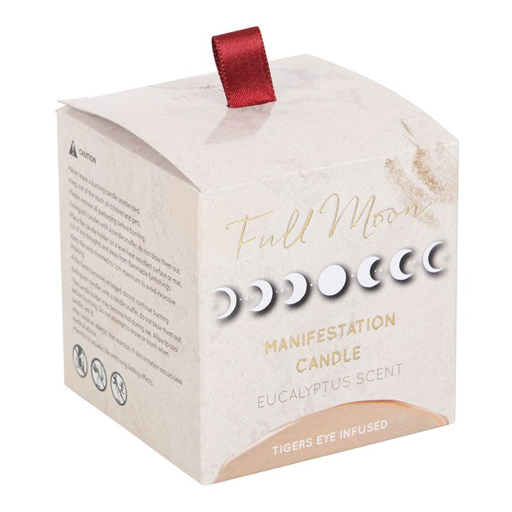 Full Moon Eucalyptus Manifestation Candle with Tiger's Eye in Glass Jar