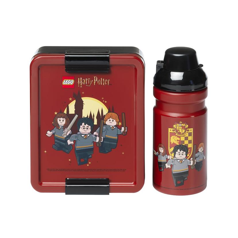 LEGO Harry Potter Gryffindor Lunch Set - Red & Grey, 390ml Bottle & Box, Dishwasher Safe