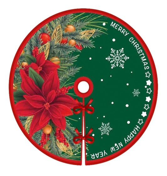 Christmas Tree Skirt, Xmas Tree Base Cover Mat with Snowflakes and Leaves for Holiday Ornament for Xmas Party Christmas Decorations (Double Wreath, 48 inch/120cm)