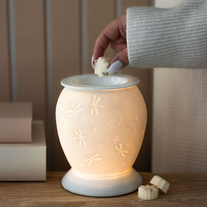 Large Porcelain Etched Aroma Lamp - Dragonfly
