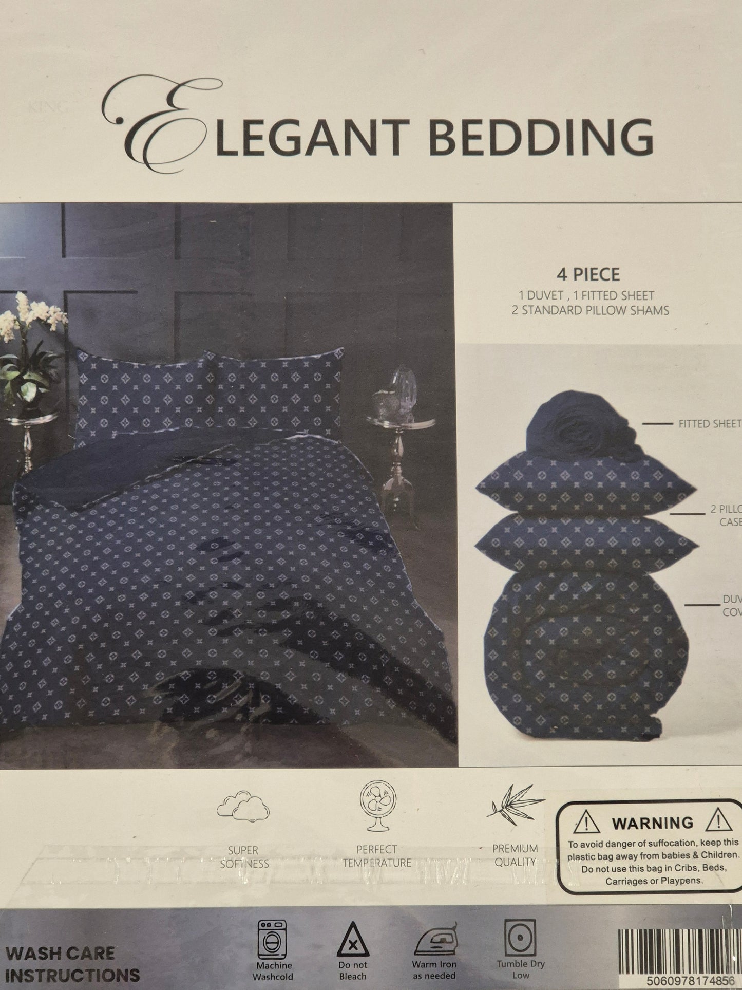 4 Piece Elegant Bedding Set King Size